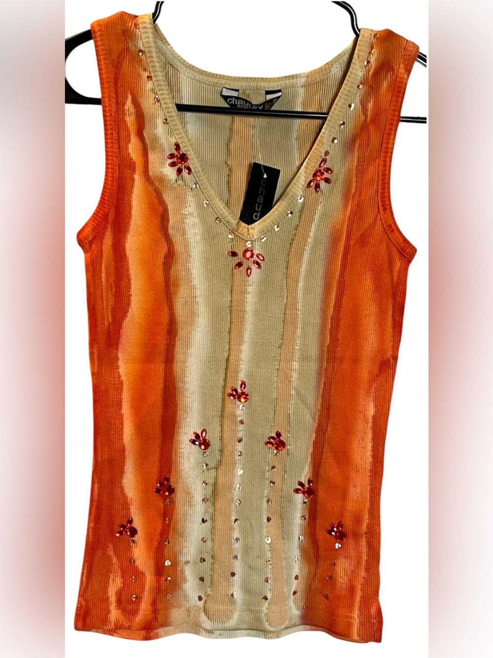 VINTAGE Y2K Chaudry Embellished Ribbed Tank Top β Deadstock NWT Small